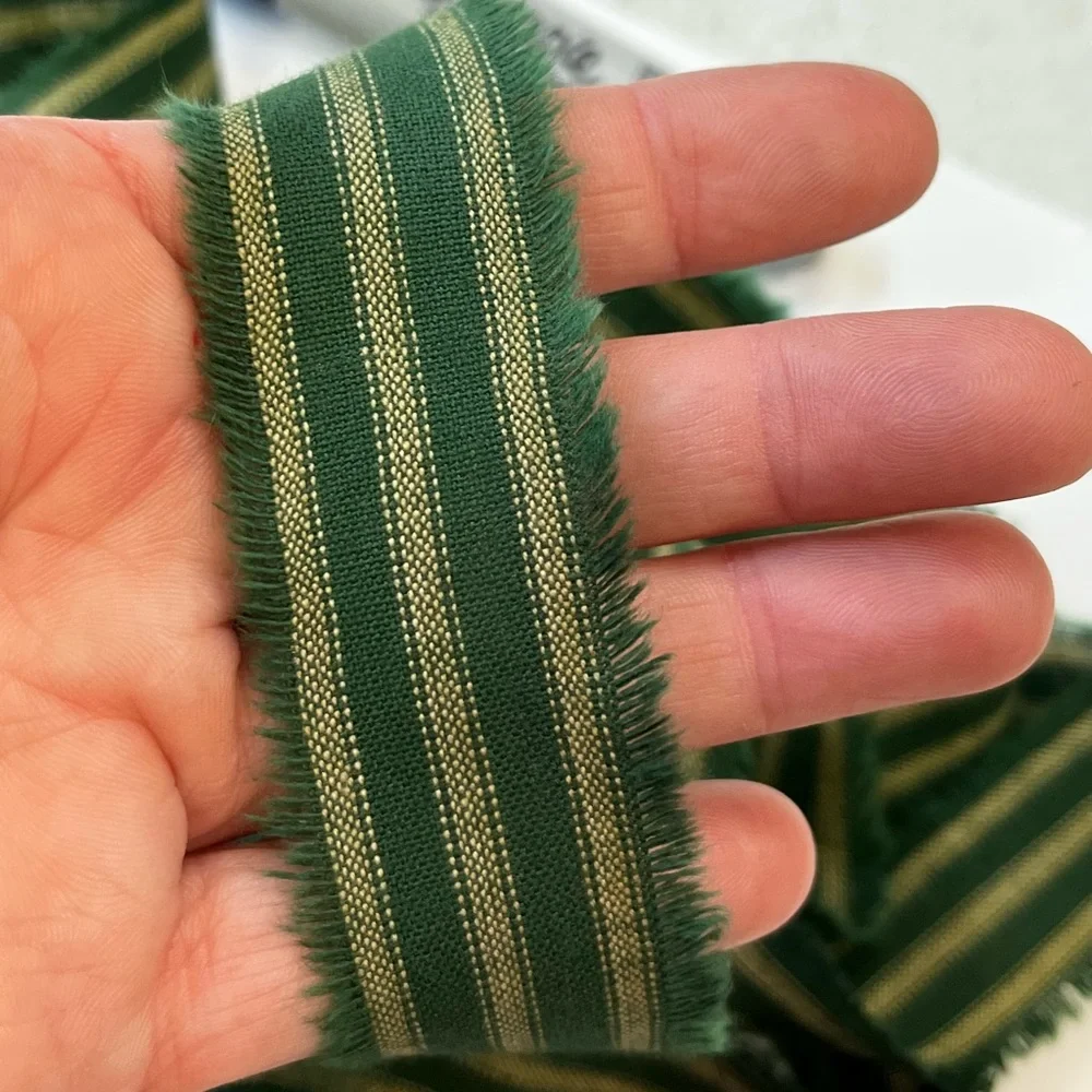 New item 4 Yard Fabric Ribbon Strip 1-1/4” wide HOMESPUN green stripe Christmas